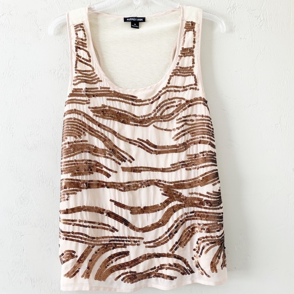 Audrey Ann | Cream Tank with Bronze Sequins